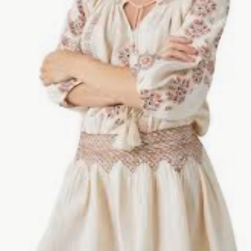 Lucky Brand Cream A-Line Skirt With Pink Accents Large 1437